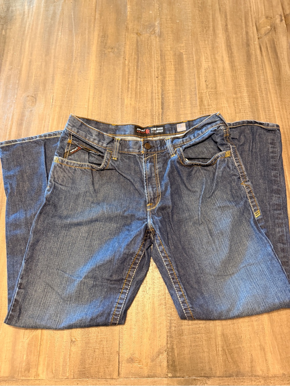 Ariat FR Jeans Mens 34x32 M4 Low Rise Bootcut Blue Denim Workwear